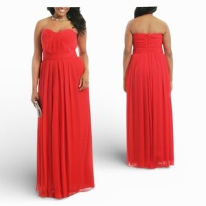 Badgley Mischka Faye Chiffon Red Strapless Gown Black Tie size 8